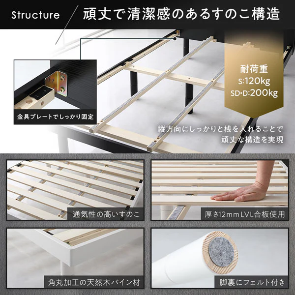 高さ調整可能 パイン材 すのこベッド『Aerus アエラス』 ブラック - Image 12