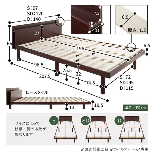 高さ調整可能 パイン材 すのこベッド『Aerus アエラス』 ナチュラル - Image 6