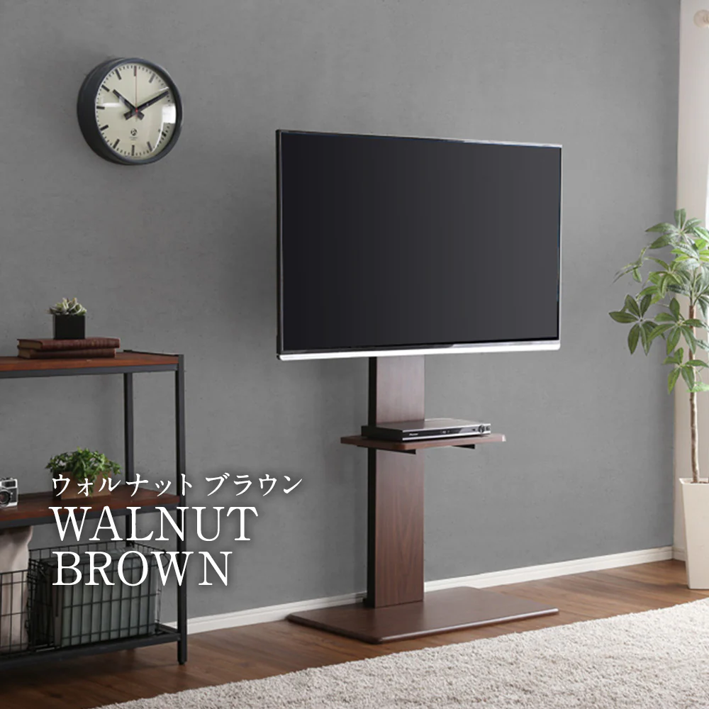 壁寄せTVスタンド（固定タイプ） ハイタイプ 棚付き ブラウン - Image 4