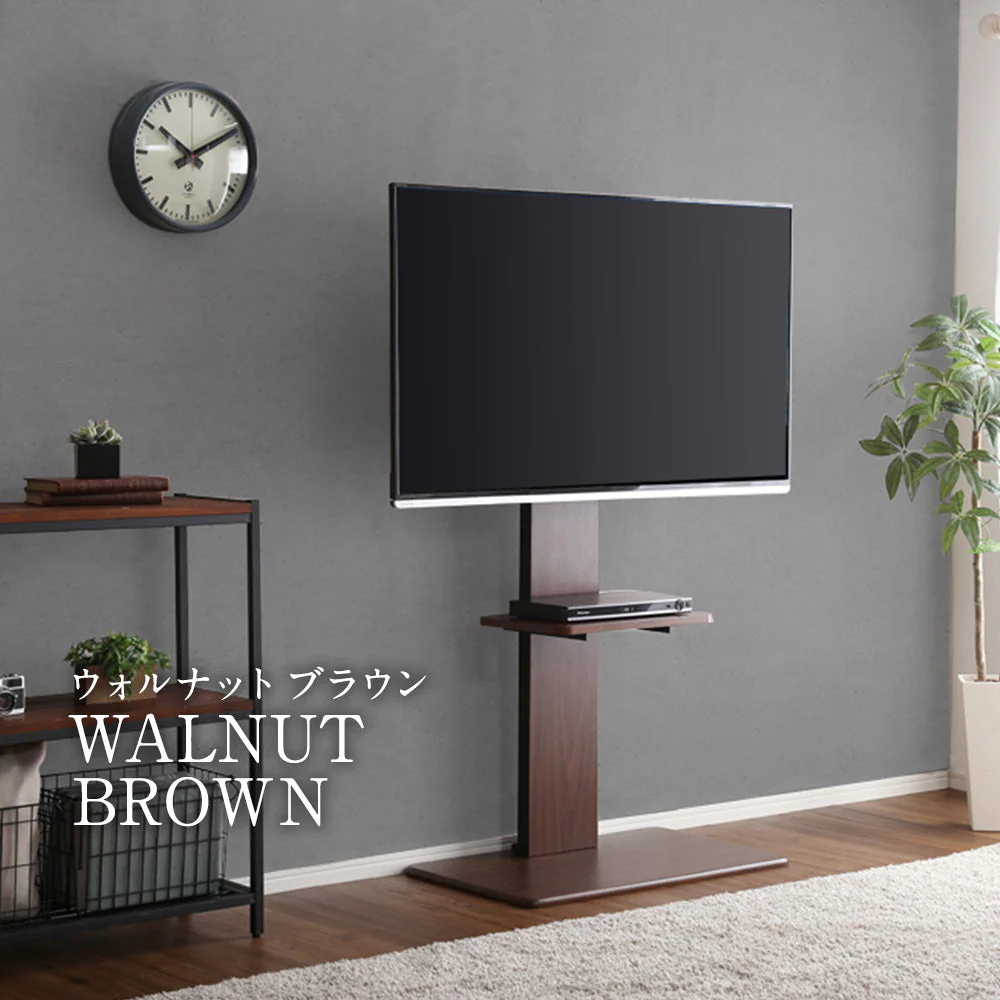 壁寄せTVスタンド（固定タイプ） ロータイプ 棚付き ブラウン - Image 4