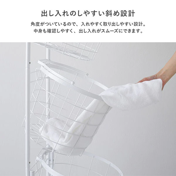 ランドリーバスケット ワゴン ラウンドタイプ 2段 キャメルブラウン - Image 10