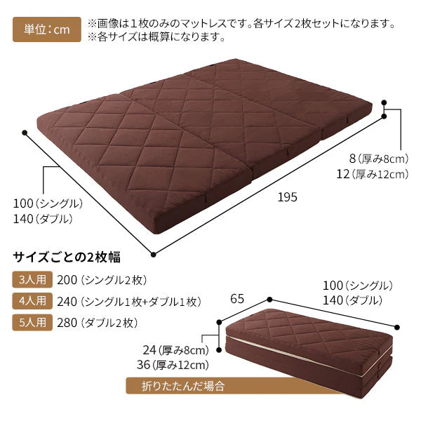 ファミリータイプ マットレス 3つ折り ワイドキング 8cm厚 ブラウン - Image 10