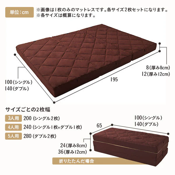 ファミリータイプ マットレス 3つ折り ワイドキング 12cm厚 グレー - Image 12