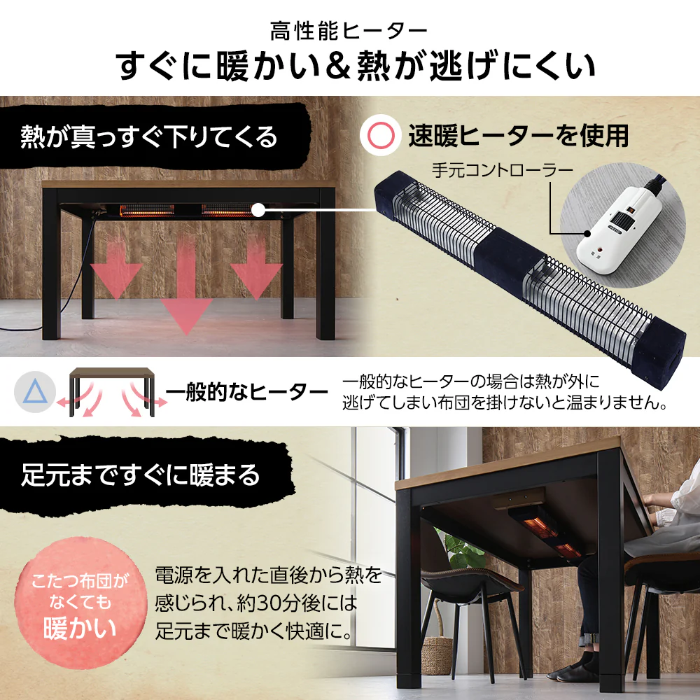 こたつ布団がいらない ダイニングこたつテーブル（2段階高さ調節）単品 - Image 6