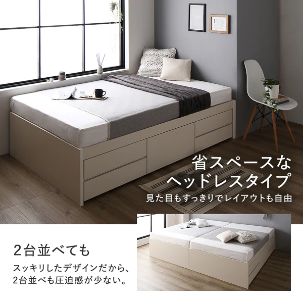 【お客様組み立て】日本製 引き出し5杯大容量ベッド すのこタイプ（ヘッドレス）ホワイト - Image 9