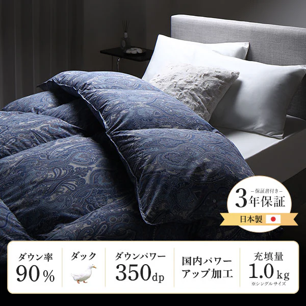 日本製 羽毛掛け布団 ダウン率90% ネイビー - Image 2