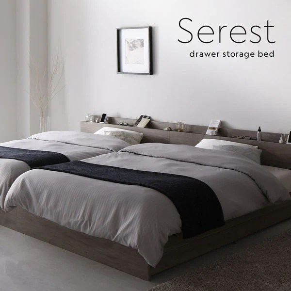 引き出し収納付きベッド 『Serest セレスト』 2台セット シャビーオーク - Image 10