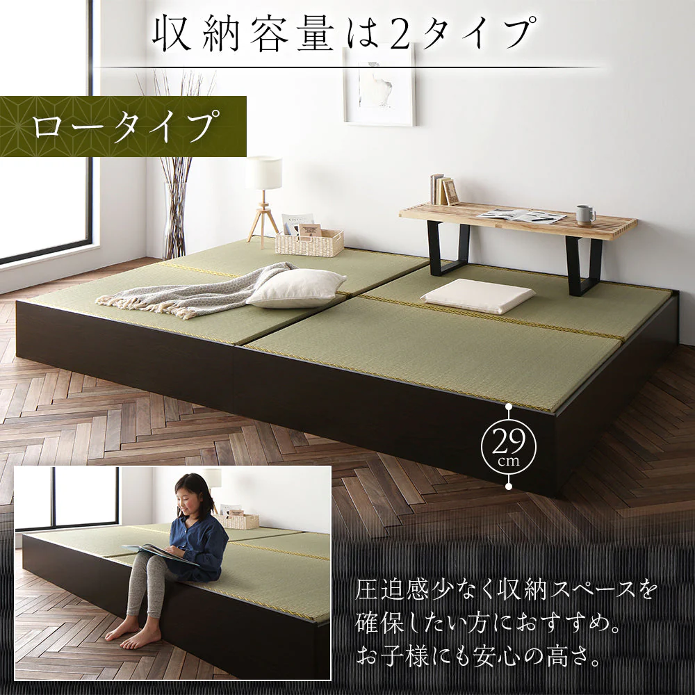 日本製 畳カラーが選べる大容量収納 畳ベッド 連結サイズ ナチュラル：美草ラテブラウン - Image 10