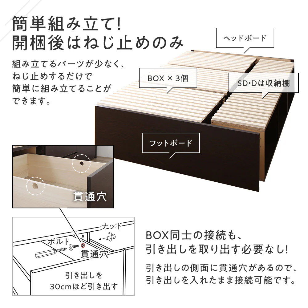 【お客様組み立て】日本製 引出しタイプを選べる すのこ チェストベッド（ヘッドレス） ホワイト - Image 10