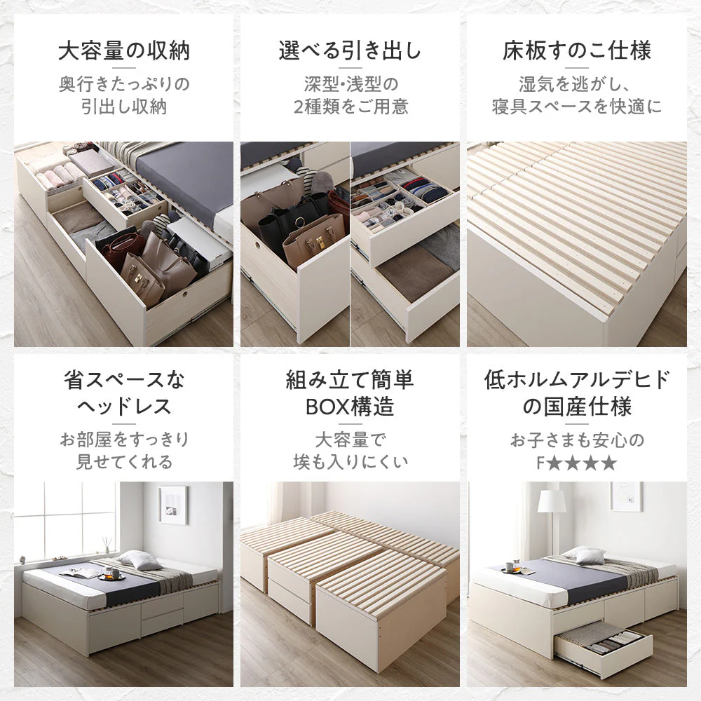 【お客様組み立て】日本製 引出しタイプを選べる すのこ チェストベッド（ヘッドレス） ブラウン - Image 2