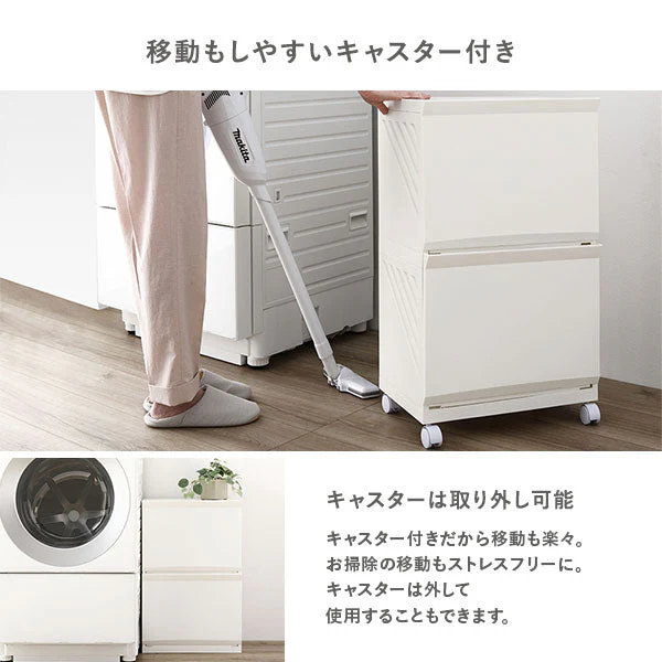隠せる・分別できる ランドリーラック 収納ボックス ワイド2段 アイボリー×ブルー - Image 11