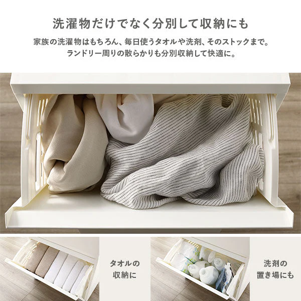 隠せる・分別できる ランドリーラック 収納ボックス ワイド3段 アイボリー×ベージュ - Image 6