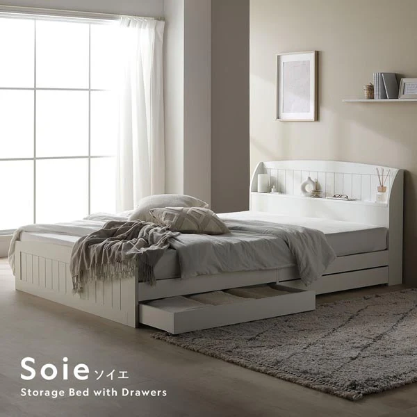 カントリー調引き出し収納ベッド 『Soie ソイエ』ホワイト - Image 6