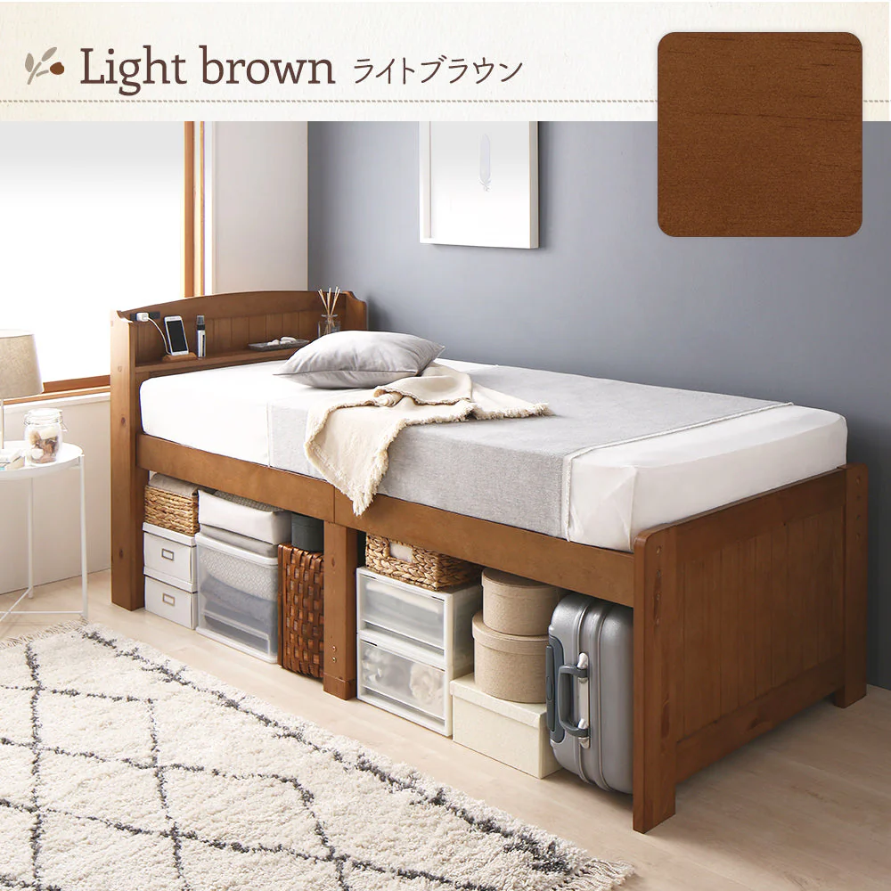 カントリー調ベッド『Ecruエクル』ハイタイプ[床下41～51cm] シングル ライトブラウン - Image 17