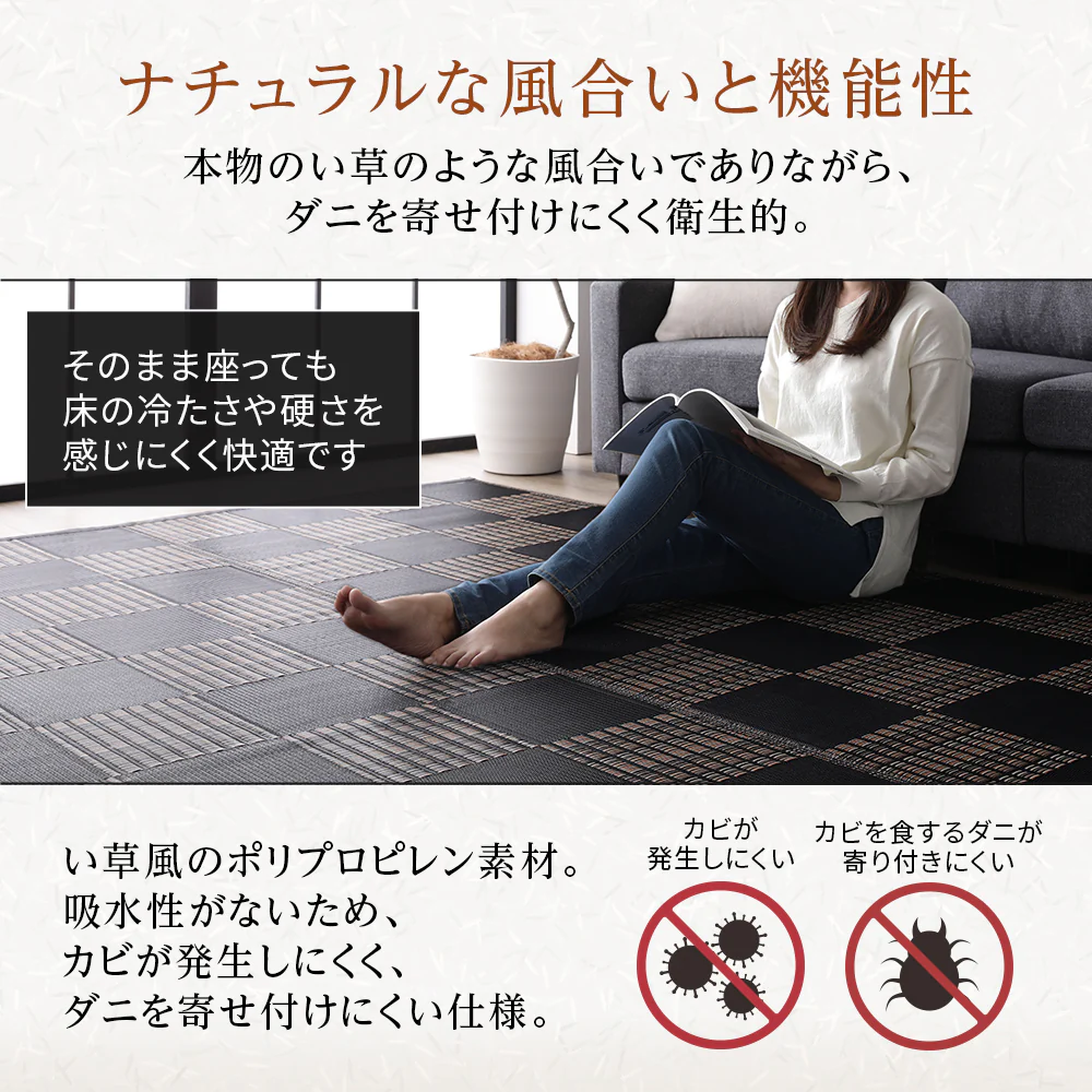 洗える い草調 ラグマット 日本製 江戸間6畳(約261×352cm) ブラウン - Image 9