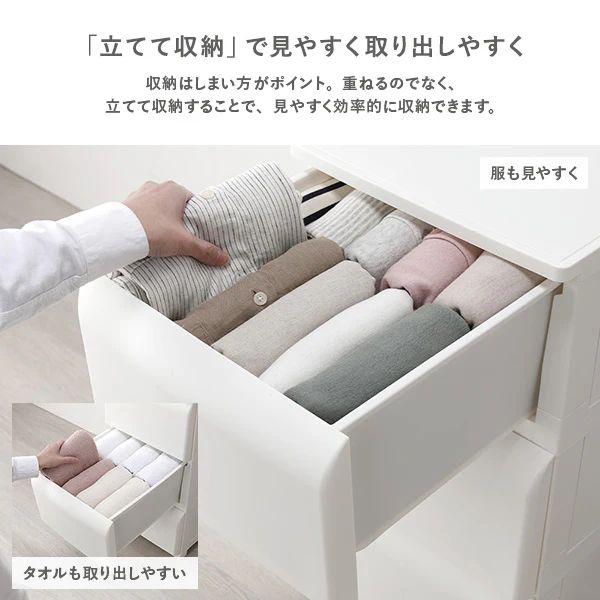 ホコリが入りにくいチェスト プラスチック製 日本製 ワイド・5段 アイボリー - Image 13