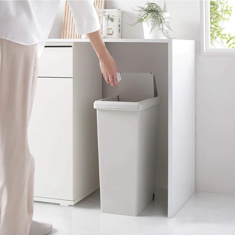 【日本製】サイズが選べる 棚下にも収納できる スライドオープン式 ごみ箱 30L クールグレー 単品 - Image 23