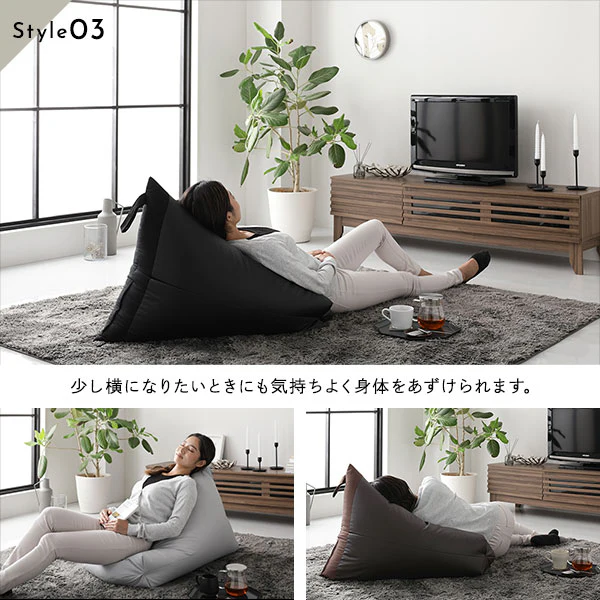 ビーズクッション 取っ手付きタイプ（レザー調） グレー - Image 9