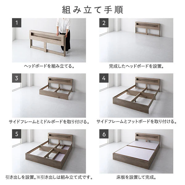 ホテルスタイルベッド LED照明・引き出し収納付き『Rizon ライゾン』ストーングレー - Image 15
