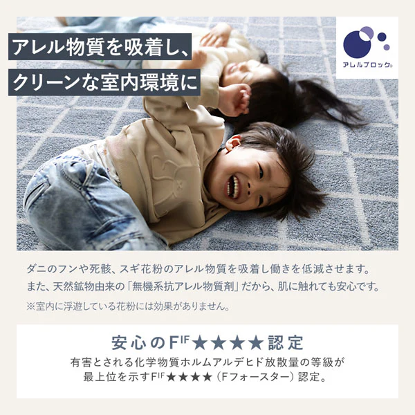 国産 洗濯機で洗える デザインラグ（軽量・防ダニ・アレルブロック） 約90×130cm ブルー - Image 8