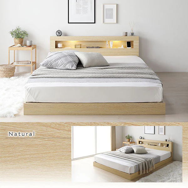 ホテルスタイル ローベッド LED照明＆棚付き『CONCASA コンカーサ』ブラウン - Image 6