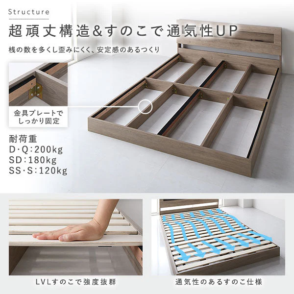 ホテルスタイル ローベッド LED照明＆棚付き『CONCASA コンカーサ』ブラック - Image 13
