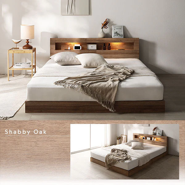 ホテルスタイル ローベッド LED照明＆棚付き『CONCASA コンカーサ』ホワイト - Image 9
