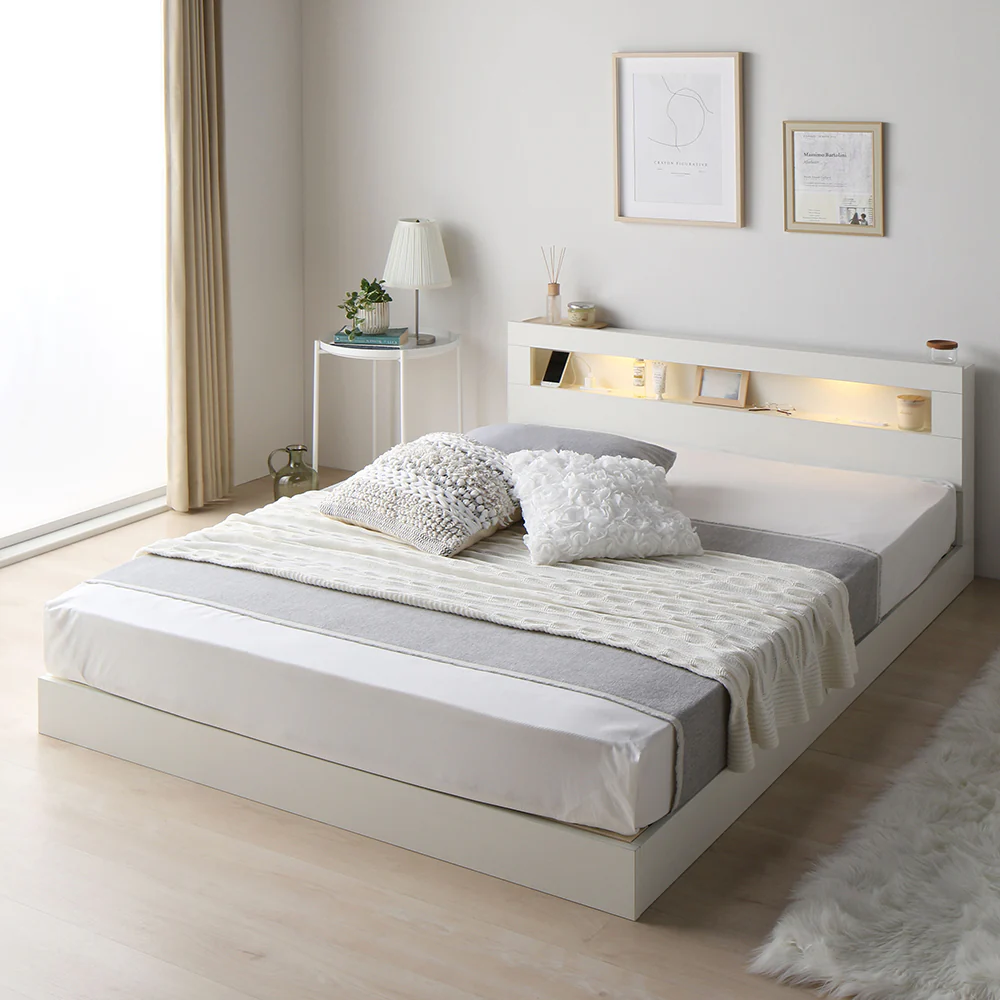 ホテルスタイル ローベッド LED照明＆棚付き『CONCASA コンカーサ』シャビーオーク - Image 40