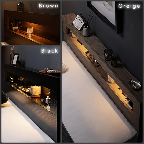 ホテルスタイル 連結ローベッド LED照明＆棚付き『CONCASA コンカーサ』グレージュ - Image 18