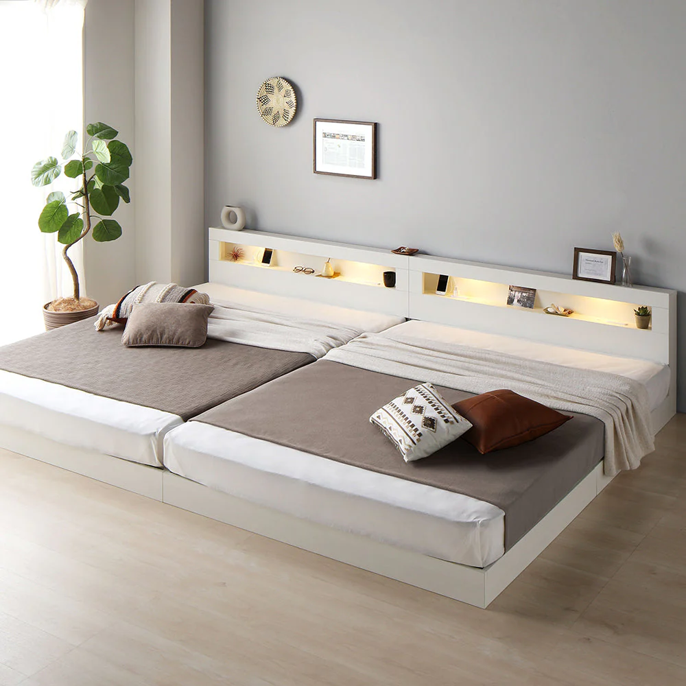 ホテルスタイル 連結ローベッド LED照明＆棚付き『CONCASA コンカーサ』ナチュラル - Image 41