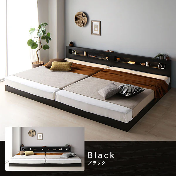 ホテルスタイル 連結ローベッド LED照明＆棚付き『CONCASA コンカーサ』シャビーオーク - Image 4