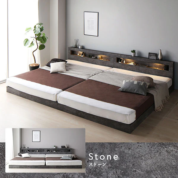 ホテルスタイル 連結ローベッド LED照明＆棚付き『CONCASA コンカーサ』シャビーオーク - Image 8