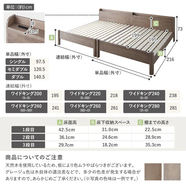 コンセント 棚付き 頑丈すのこベッド 連結サイズ 耐荷重650kg『Forteo フォルテオ』 ホワイト - Image 16