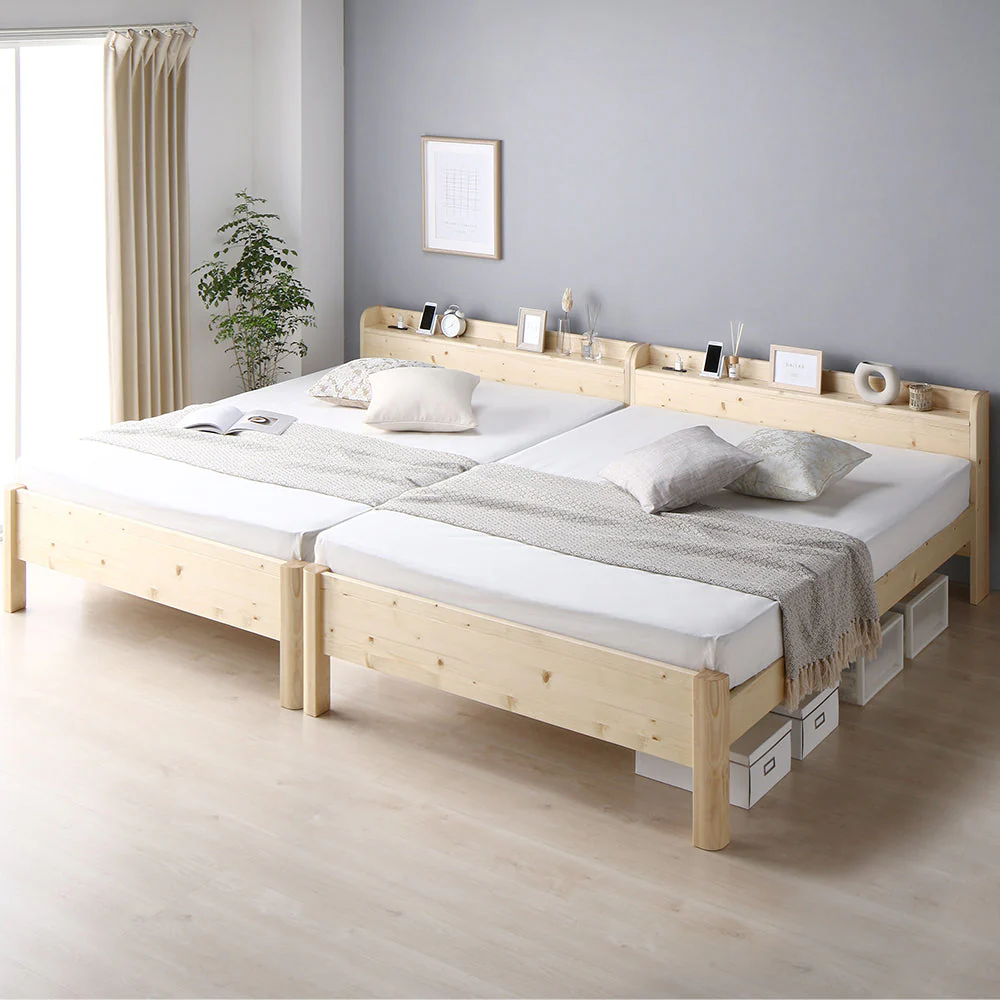 コンセント 棚付き 頑丈すのこベッド 連結サイズ 耐荷重650kg『Forteo フォルテオ』 グレージュ - Image 32