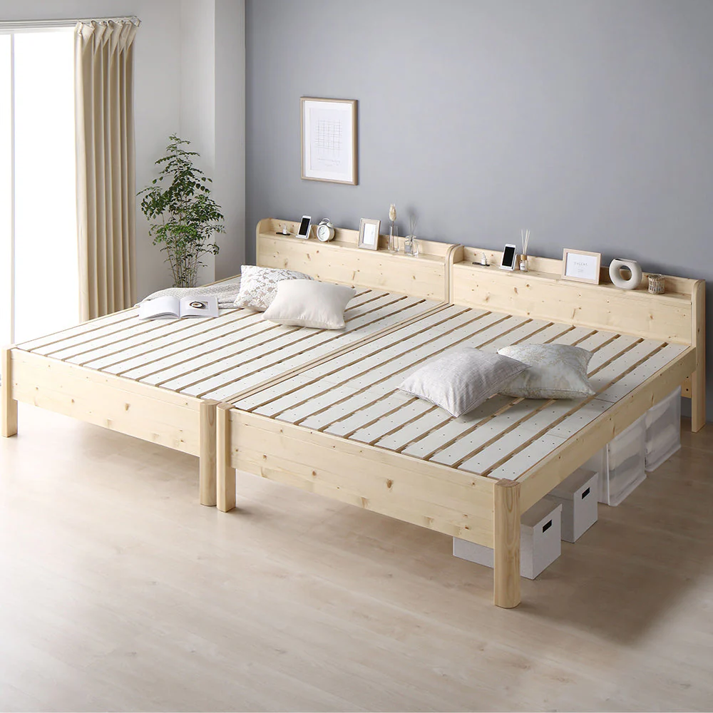 コンセント 棚付き 頑丈すのこベッド 連結サイズ 耐荷重650kg『Forteo フォルテオ』 グレージュ - Image 36