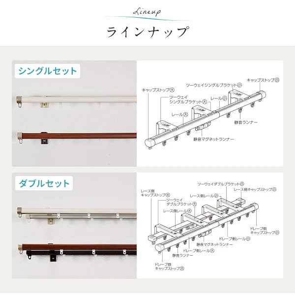 伸縮 カーテンレール リネア ダブル 木目ホワイト - Image 11