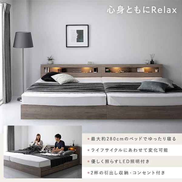 ホテルスタイルベッド LED照明・引き出し収納付き 2台セット『Rizon ライゾン』ブラウン - Image 3