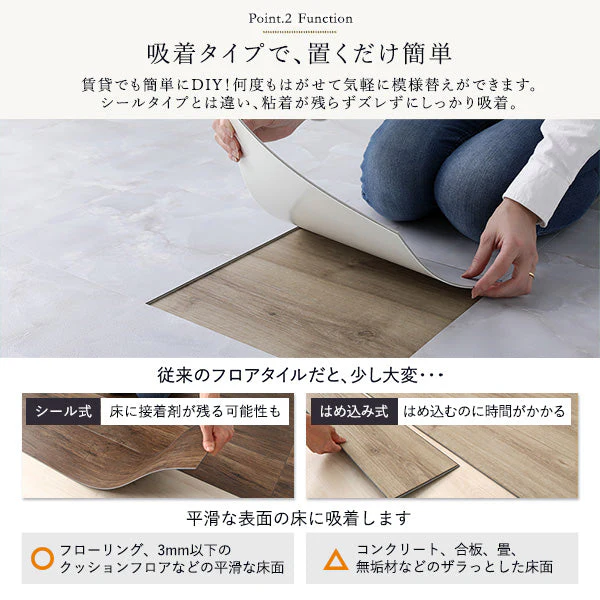 ストーン調フロアタイル 接着不要［約30.5×30.5×0.3cm］ 1畳 ストーンホワイト - Image 9