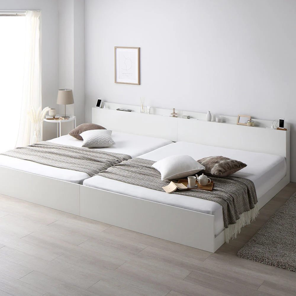 コンセント 棚付き 高さ調整すのこベッド 『Asteria アステリア』 連結サイズ ブラウン - Image 35