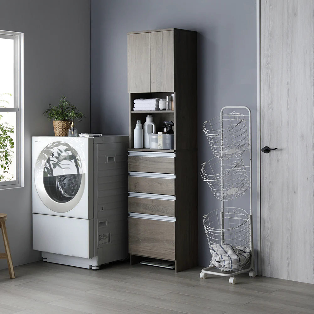 ランドリーチェスト 『Ljus リュース』 洗面所 サニタリー すき間収納 幅75cm ホワイト - Image 29