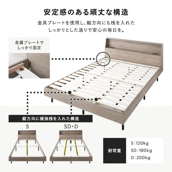 棚付きすのこベッド 『FICUS フィカス』脚付き コンセント付き  ストーングレー - Image 14