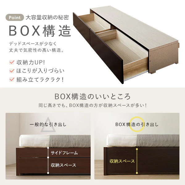 【組立設置サービス付き】日本製 ボックス収納2杯ベッド（照明付き） ダークブラウン - Image 10