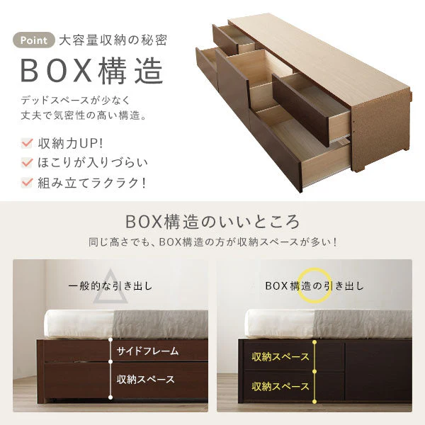 【組立設置サービス付き】日本製 引き出し5杯大容量ベッド（照明付き） シャビーオーク - Image 12