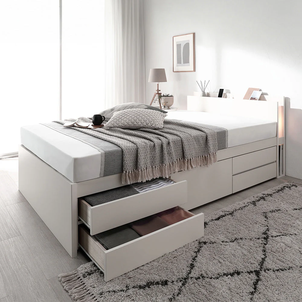 【お客様組み立て】日本製 引き出し5杯大容量ベッド すのこタイプ（照明付き）ブラウン - Image 21