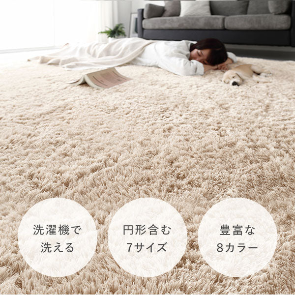 洗えるシャギーラグ 楕円形(約R100×150cm) ベージュ - Image 3