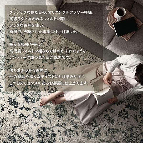 エジプト製 オリエンタル柄 ウィルトン織ラグ【約200×250cm】 ネイビー - Image 5