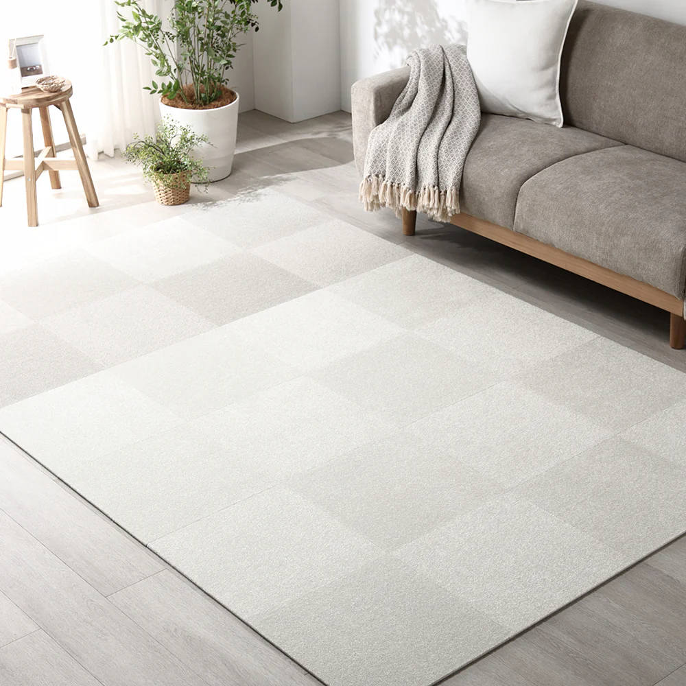 日本製 置くだけでズレない 洗える北欧調タイルカーペット ラグ用セット 約160×160cm(16枚セット) オフホワイト×ペールブルー - Image 33