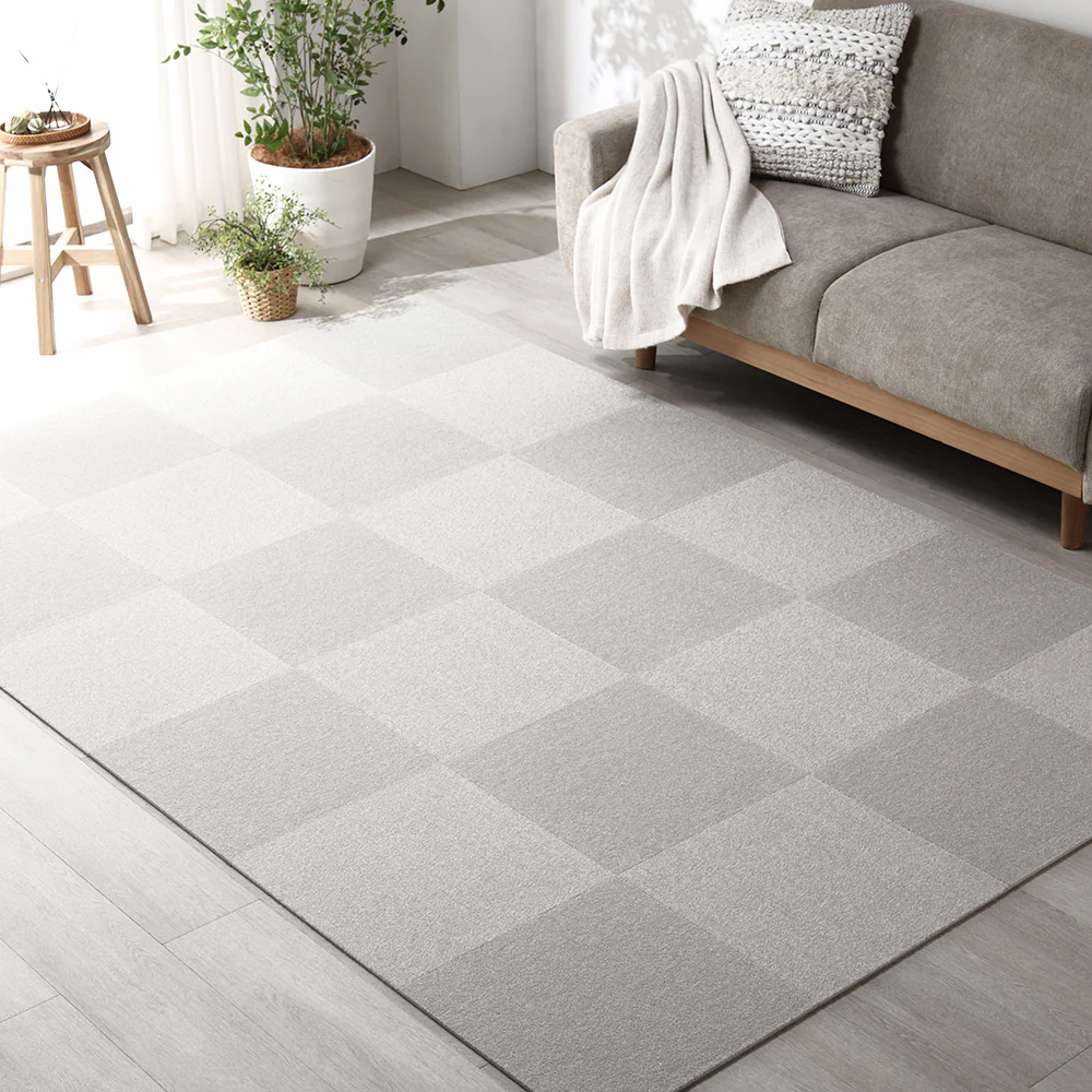 日本製 置くだけでズレない 洗える北欧調タイルカーペット ラグ用セット 約160×160cm(16枚セット) オフホワイト×ペールブルー - Image 35