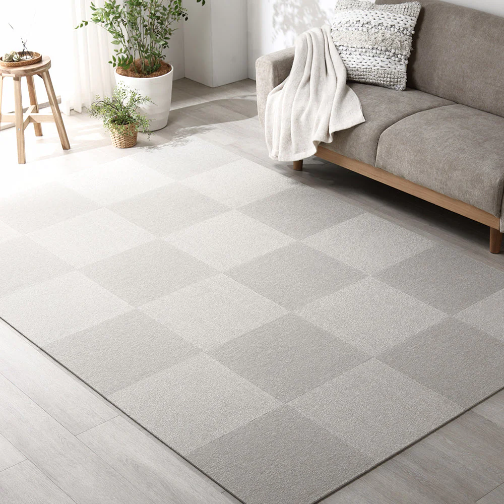 日本製 置くだけでズレない 洗える北欧調タイルカーペット ラグ用セット 約160×240cm(24枚セット) オフホワイト - Image 35