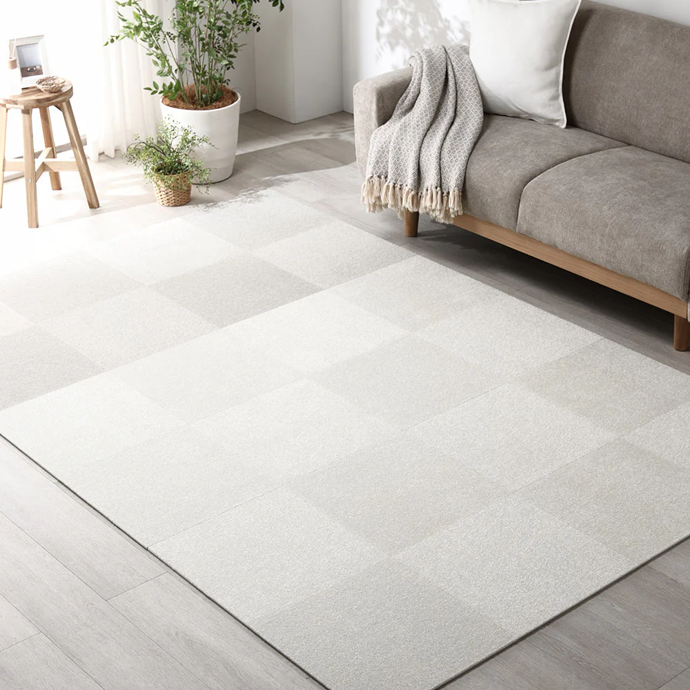 日本製 置くだけでズレない 洗える北欧調タイルカーペット ラグ用セット 約200×200cm(25枚セット) オフホワイト×ベージュ - Image 33